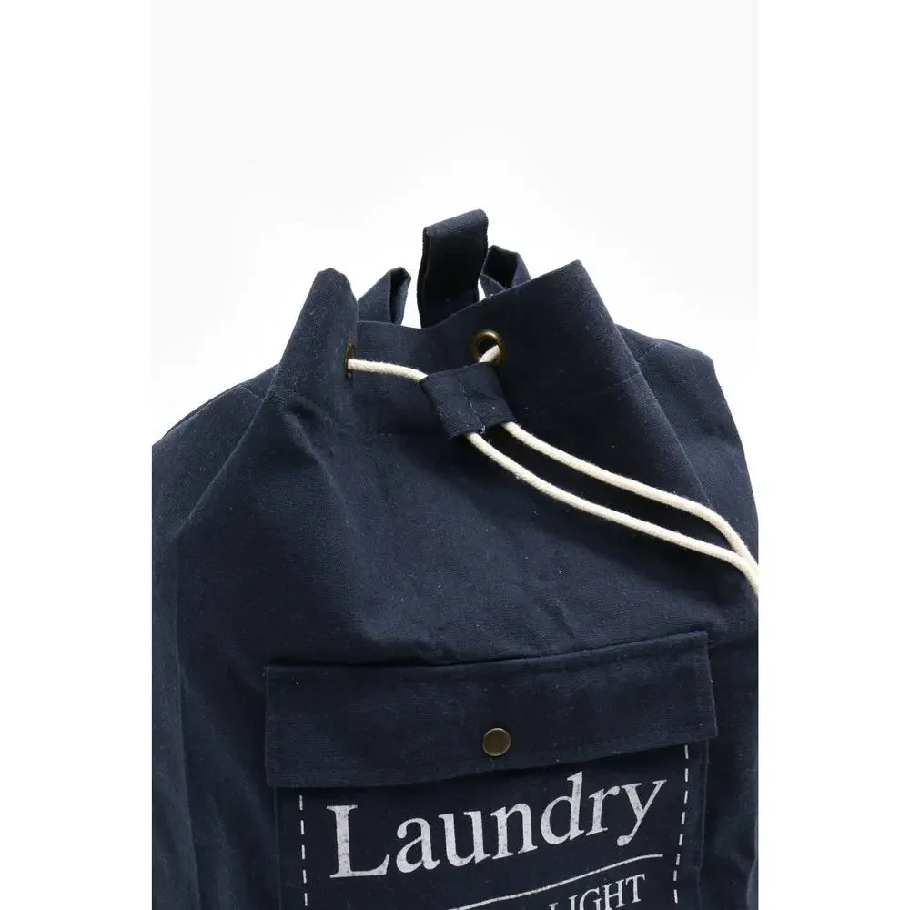 XL Laundry Bag Black Cotton Canvas drawstring portable travel friendly backpack